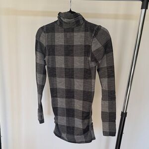Athleta Black and Gray Checkered Turtleneck Top